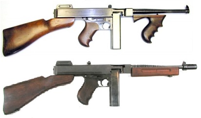 Subfusiles Thompson. Arriba: Modelo M1921. Abajo: Modelo M1.